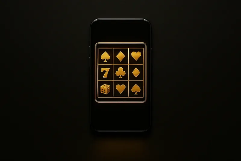 Smartphone with glowing casino game screen on dark textured surface